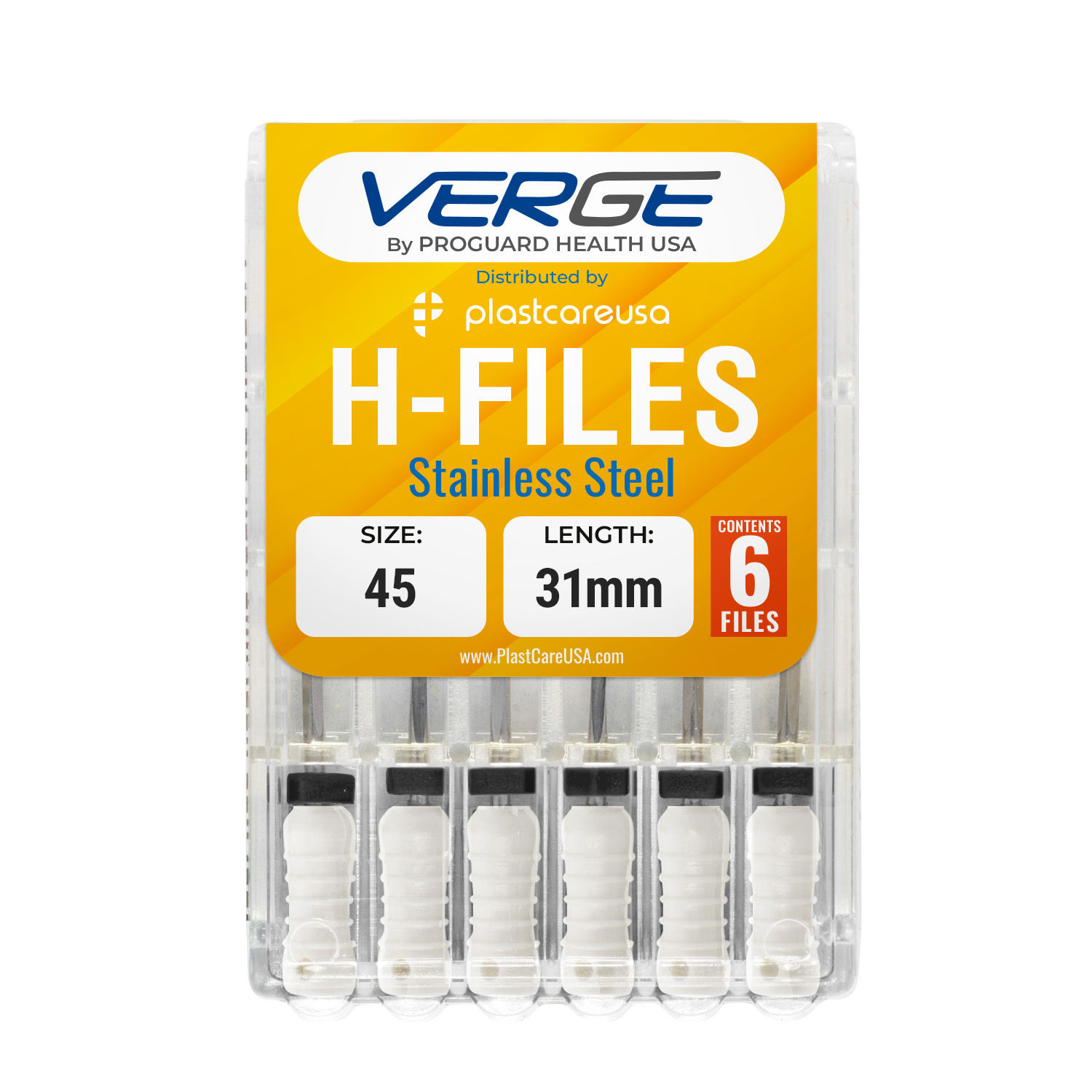 31mm Size 45 H Files Hedstrom Endodontic Stainless Steel Dental Root Canal Files (Pack of 6)
