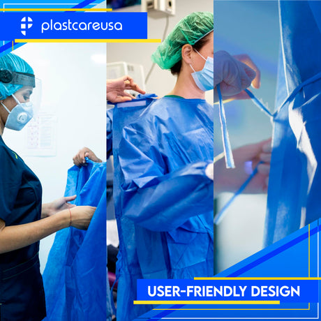 50 Blue Disposable Isolation Lab Gowns with Knitt Cuffs for Medical Dental Hospital - My DDS Supply