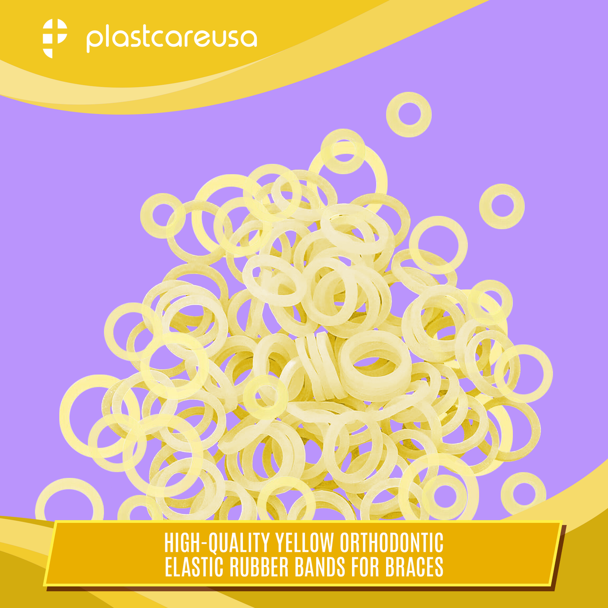 2000 (1/4" Fox, Medium 4.5 Oz) Yellow Orthodontic Latex Elastic Rubber Bands for Braces