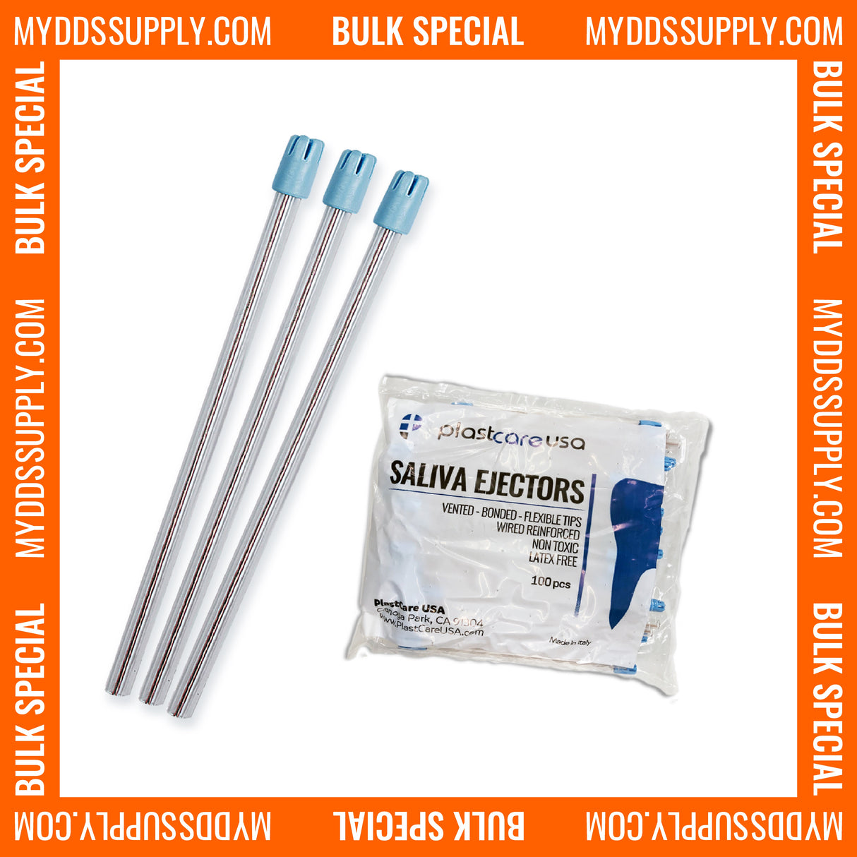 6000 Clear Body Blue Tip Saliva Ejectors (60 Bags, 6 Cases) - My DDS Supply