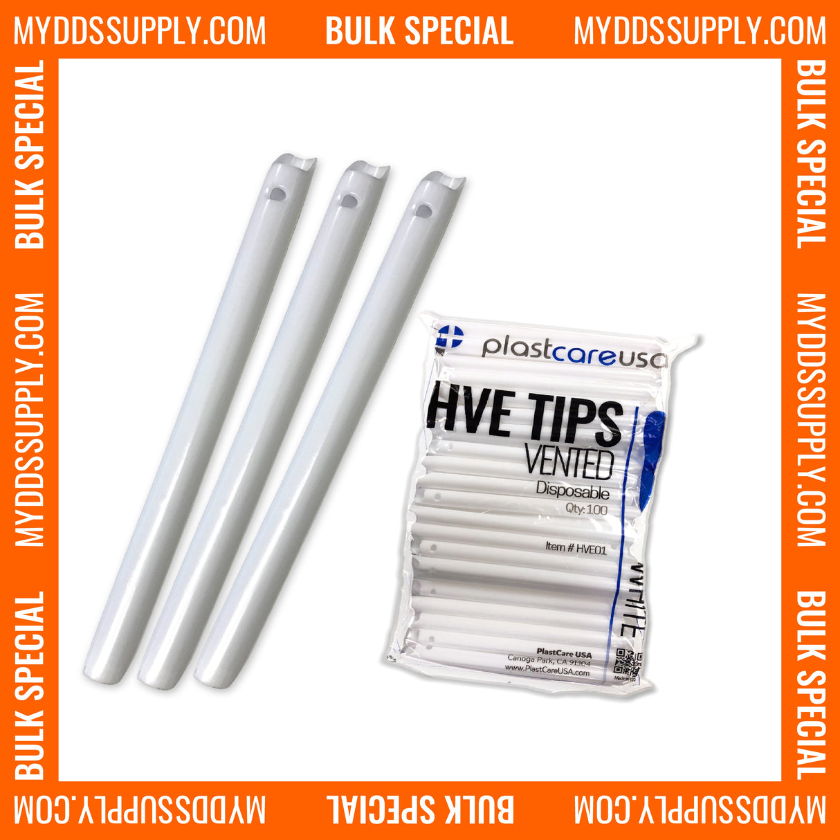 6000 White HVE Evacuation Suction Dental Tips, Vented (60 Bags, 6 Cases) - My DDS Supply