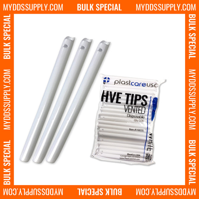 6000 White HVE Evacuation Suction Dental Tips, Vented (60 Bags, 6 Cases) - My DDS Supply