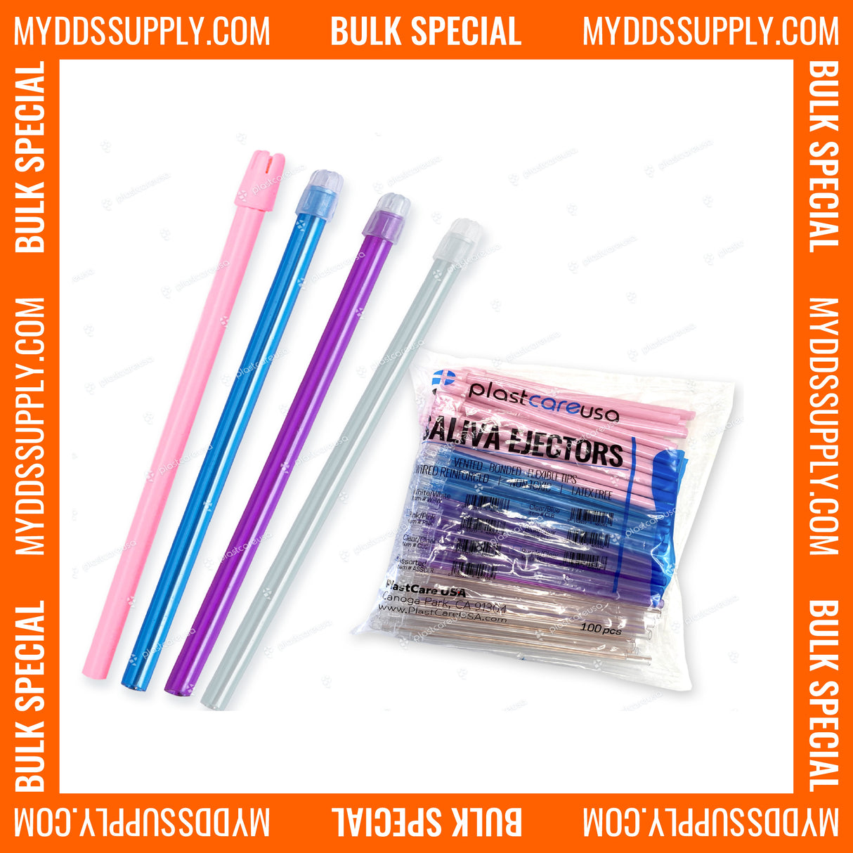 6000 Assorted Saliva Ejectors (60 Bags, 6 Cases) by PlastCare USA - My DDS Supply