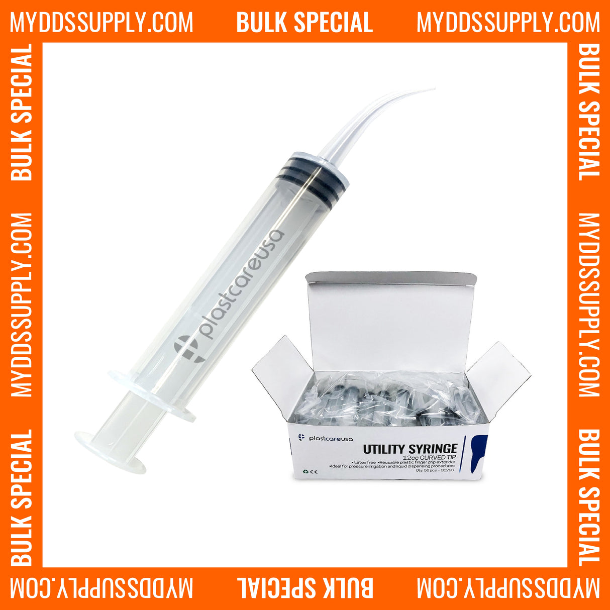 1000 x Curved Tip 12cc Monoject Style Utility Syringes (20 Boxes of 50) by PlastCare USA - My DDS Supply