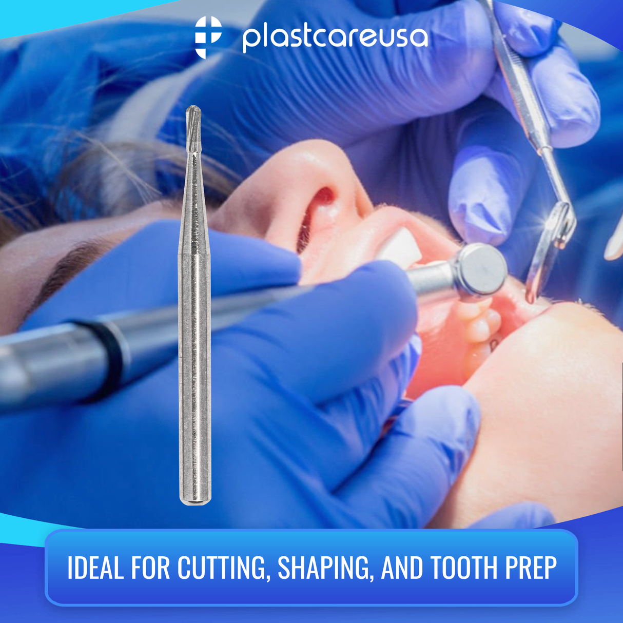 PlastCare USA 330 Carbide Burs FG - 100 Pack (10 Packs of 10) Pear Shaped for High-Speed Handpieces