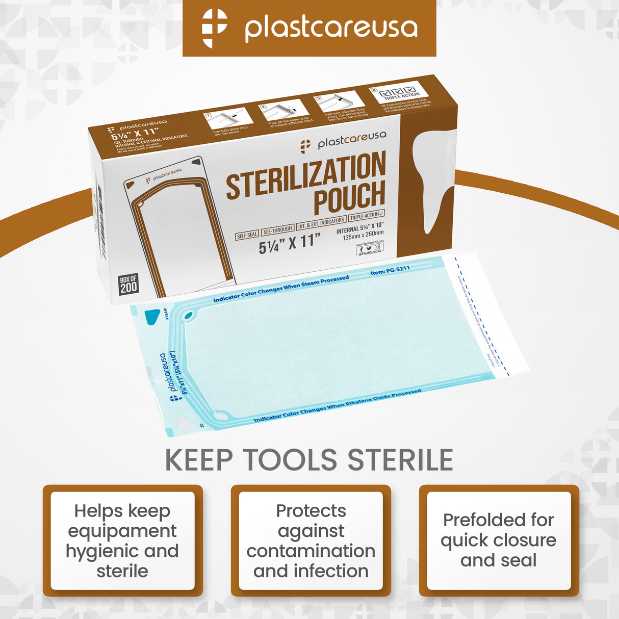 Worn Box-New 1000 5.25" x 10" Self-Sealing Sterilization Pouches by PlastCare USA (Warehouse Deal) - My DDS Supply