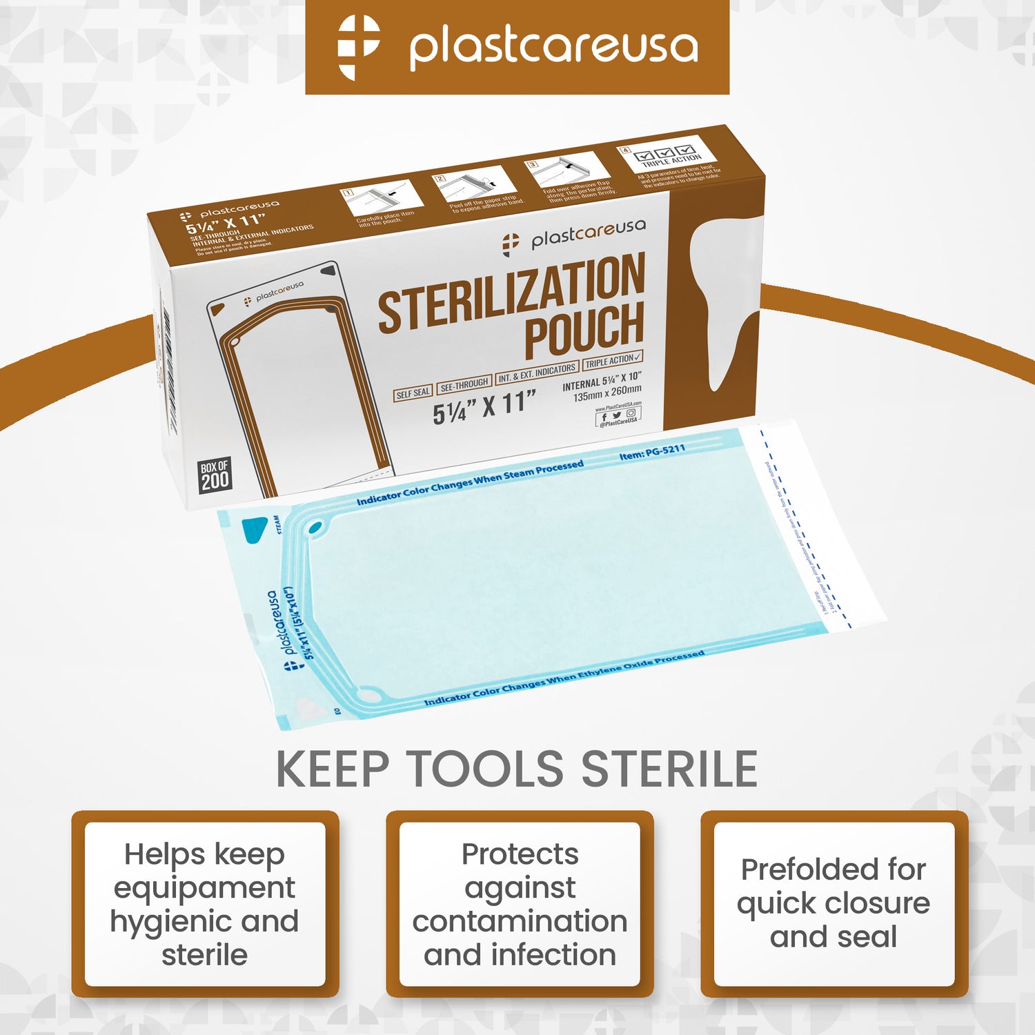 10,000 5.25" x 10" Self-Sealing Sterilization Pouches for Autoclave by PlastCare USA *Bulk Special* - My DDS Supply