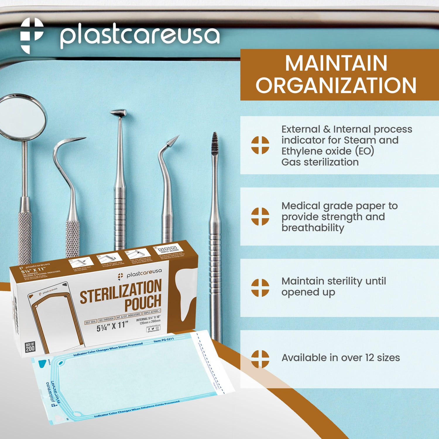 Worn Box-New 1000 5.25" x 10" Self-Sealing Sterilization Pouches by PlastCare USA (Warehouse Deal) - My DDS Supply