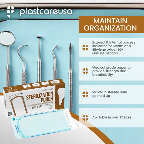 Worn Box-New 1000 5.25" x 10" Self-Sealing Sterilization Pouches by PlastCare USA (Warehouse Deal) - My DDS Supply