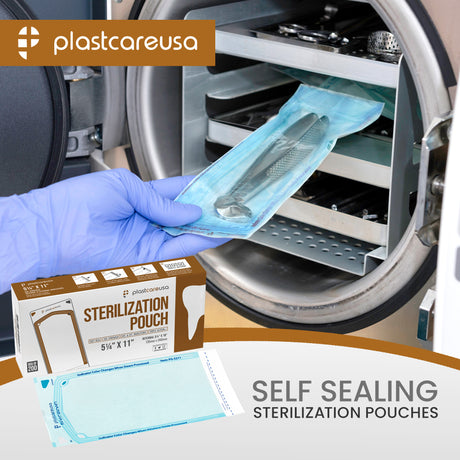 Worn Box-New 1000 5.25" x 10" Self-Sealing Sterilization Pouches by PlastCare USA (Warehouse Deal) - My DDS Supply