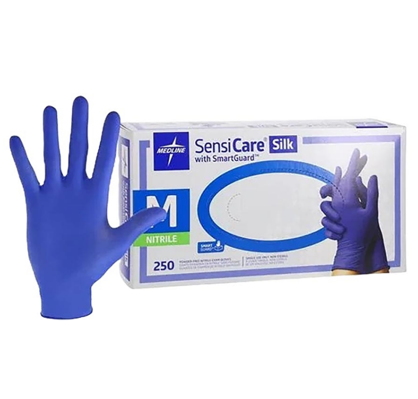 2500 Medline SensiCare Silk Powder-Free Nitrile Exam Gloves (Size Medium) M