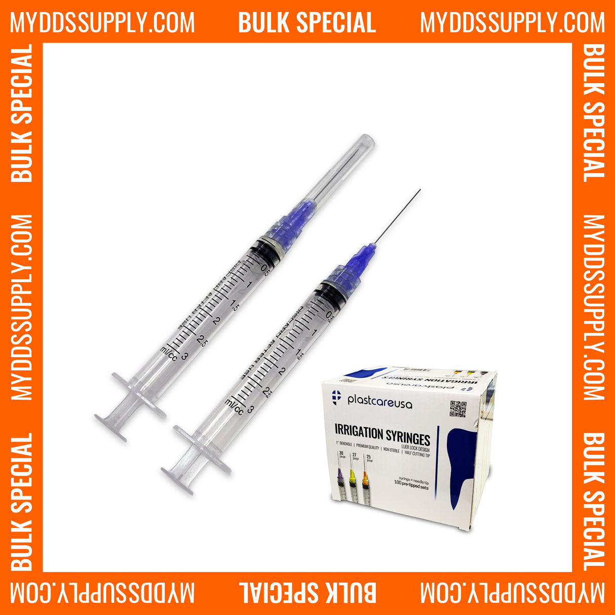 2000 x 3cc 30 Gauge Irrigation Syringes & Tips, Purple (20 Boxes) - My DDS Supply