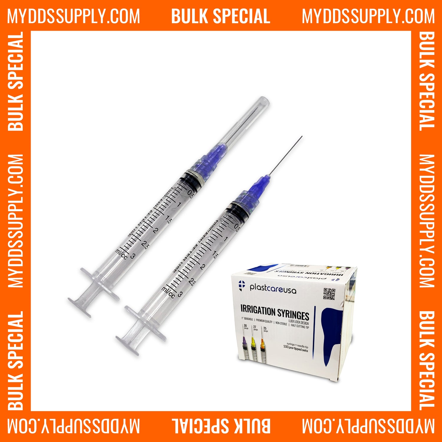 2000 x 3cc 30 Gauge Irrigation Syringes & Tips, Purple (20 Boxes) - My DDS Supply