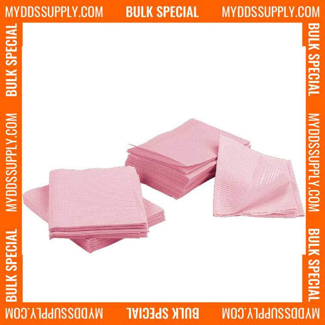 2000 Pink 3-Ply 13x18 Dental Patient Towel Bibs (4 Case of 500) by PlastCare USA - My DDS Supply