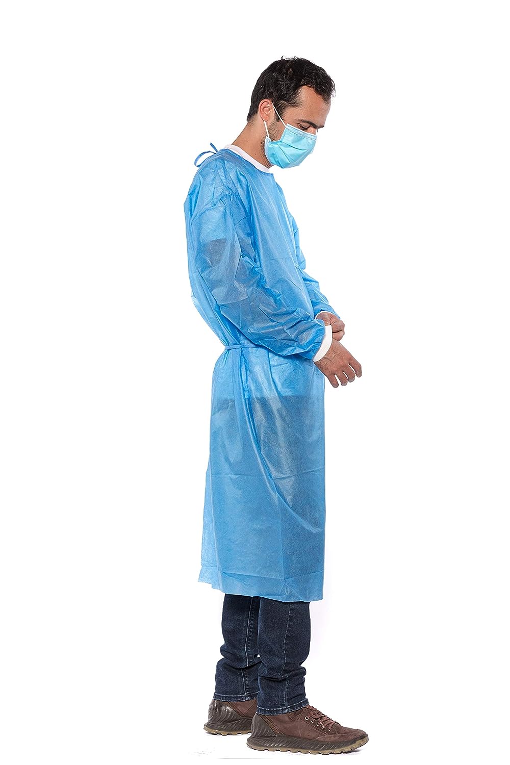 50 Blue Disposable Isolation Lab Gowns with Knitt Cuffs for Medical Dental Hospital - My DDS Supply