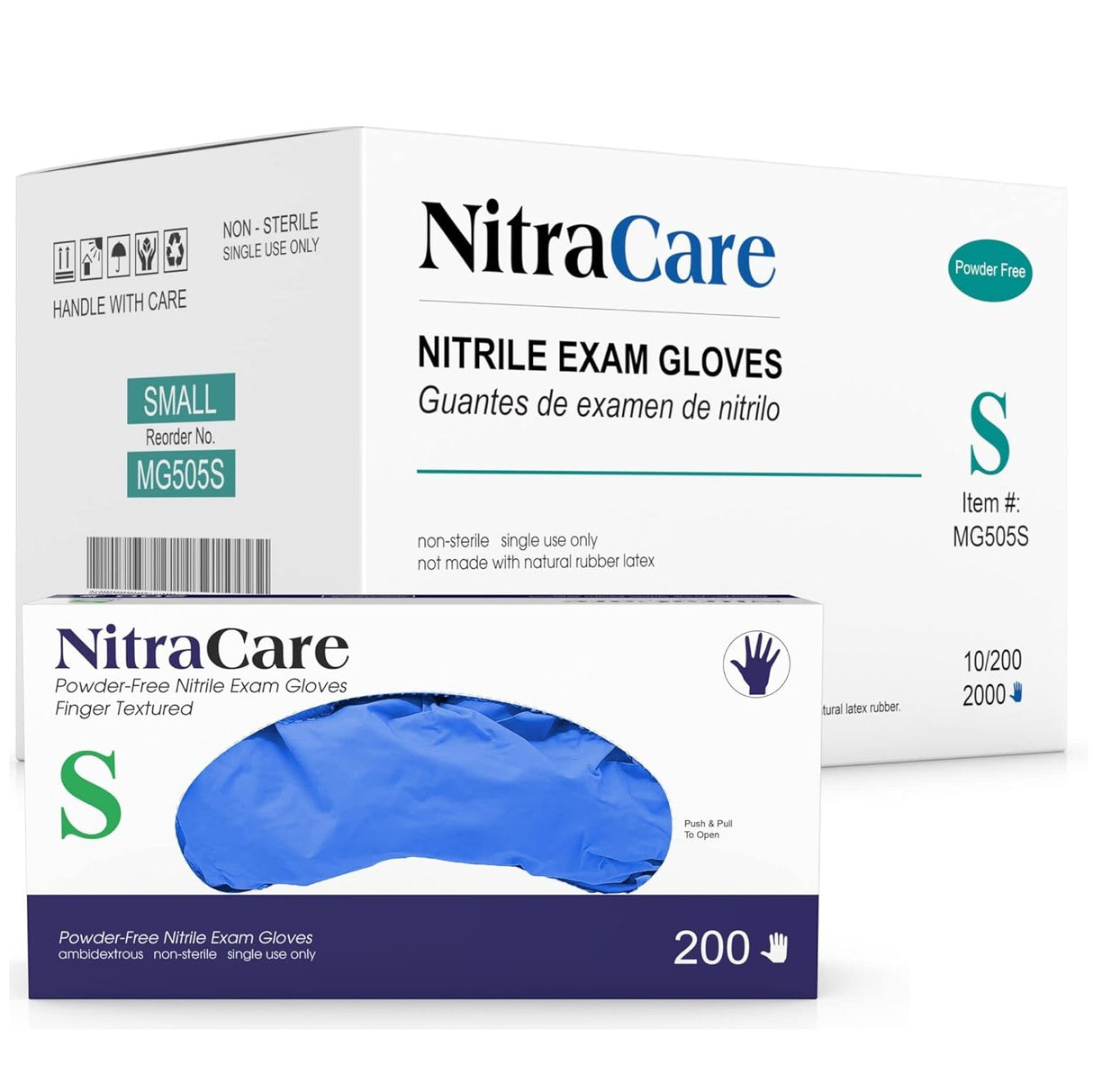 2000 Small Blue Nitrile 3.5 mil Chemo-Rated Powder Free NitraCare Examination Gloves (10 Boxes of 200)