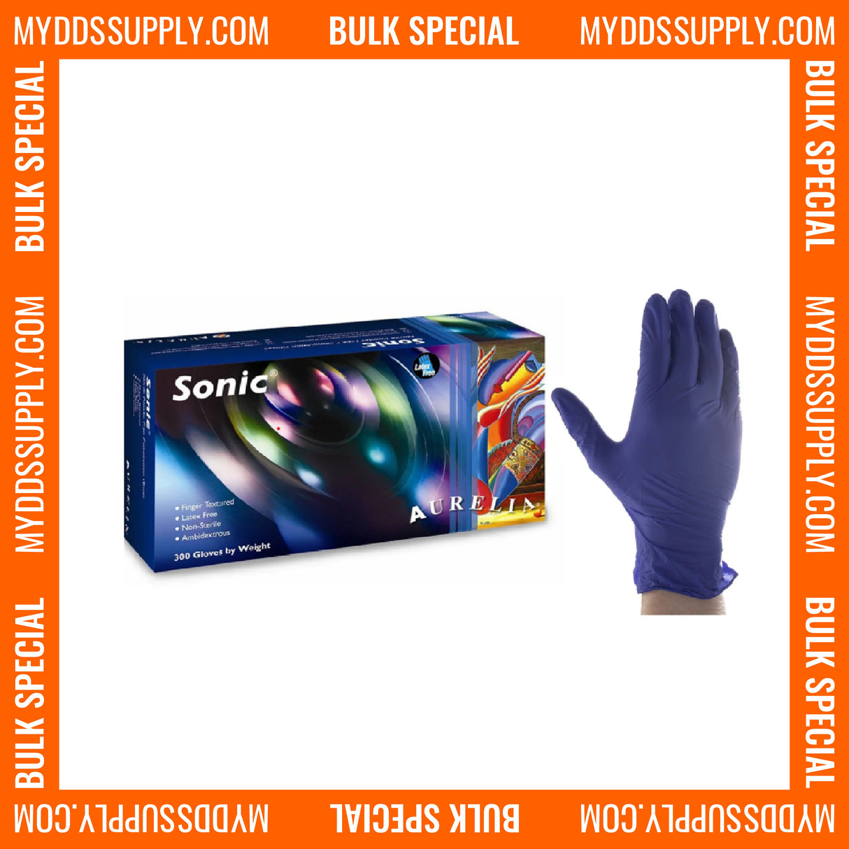 18000 Small Aurelia Sonic-300 Blue Nitrile 2.2 mil Powder Free Examination Gloves (60 Boxes) *Bulk Special* - My DDS Supply