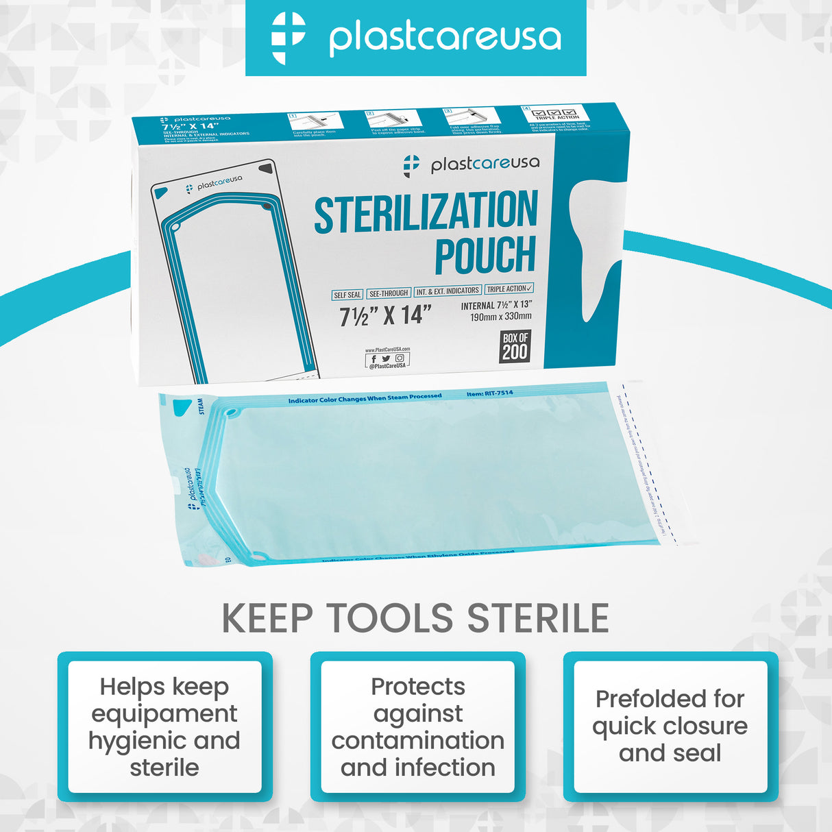 Worn Box-New - 1000 7.5" x 13" Self-Sealing Sterilization Pouches by PlastCare USA (Warehouse Deal) - My DDS Supply