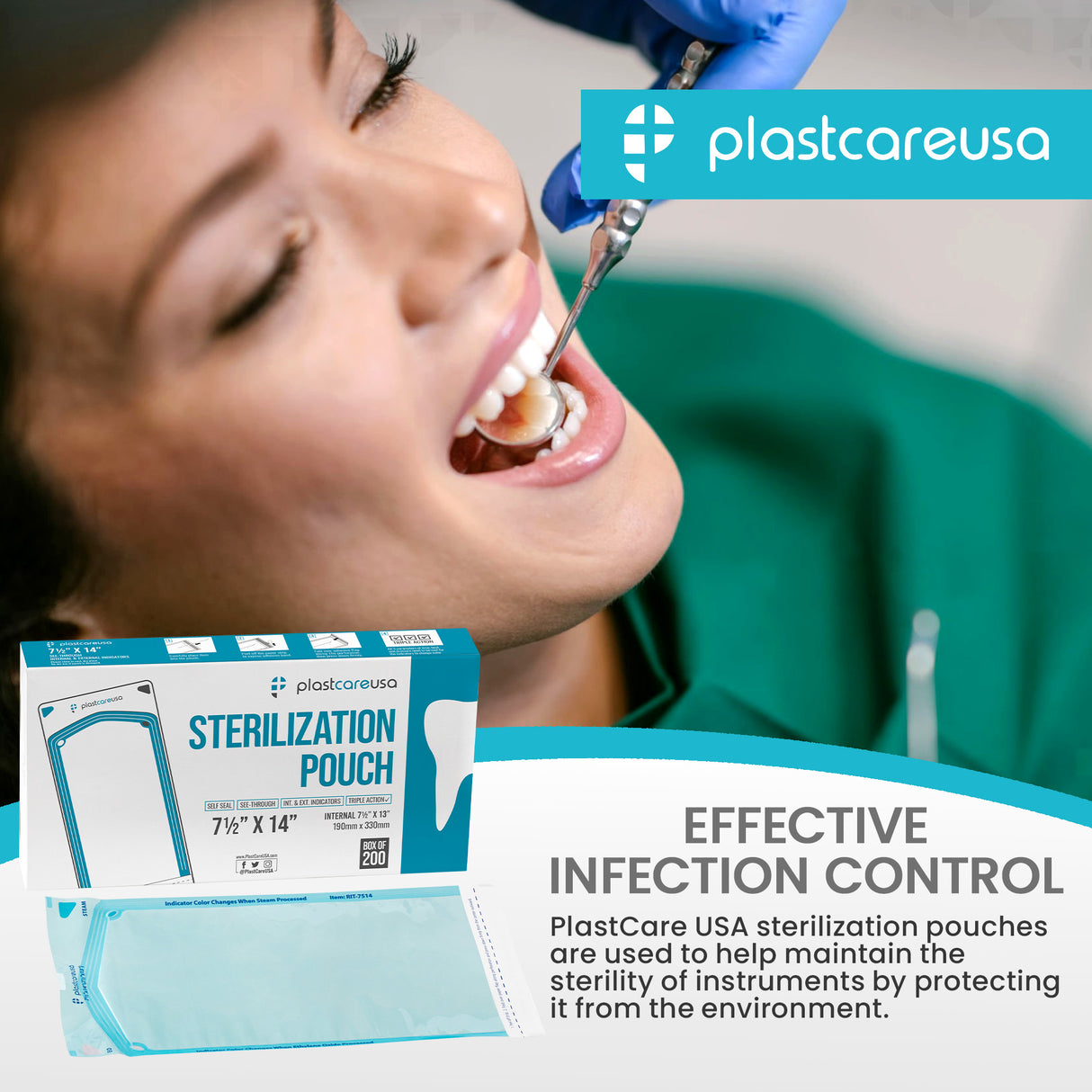 10,000 7.5" x 13" Self-Sealing Sterilization Pouches for Autoclave by PlastCare USA *Bulk Special* - My DDS Supply