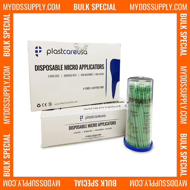 6 x 400 Regular Green Dental Micro Applicator Brushes (4 Tubes of 100) *Bulk Special* - My DDS Supply