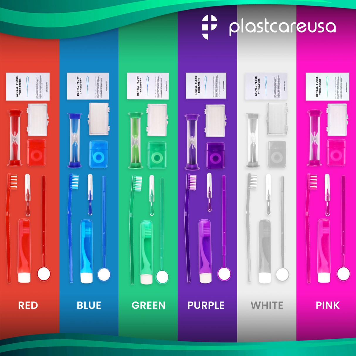 36 Assorted Orthodontic 8-Piece Patient Kits – Pre-Assembled Braces Care Packs in 6 Colors (6 of Each Color) *Bulk Special*