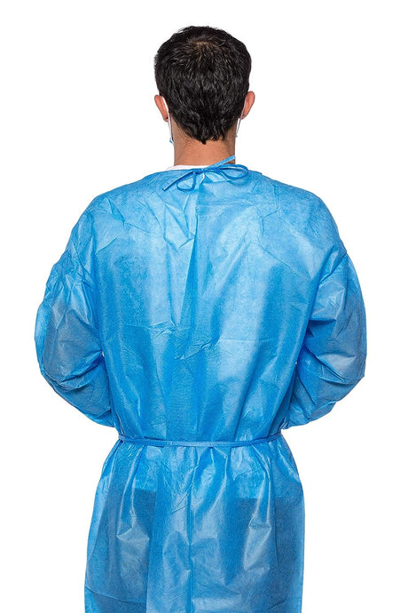 50 Blue Disposable Isolation Lab Gowns with Knitt Cuffs for Medical Dental Hospital - My DDS Supply