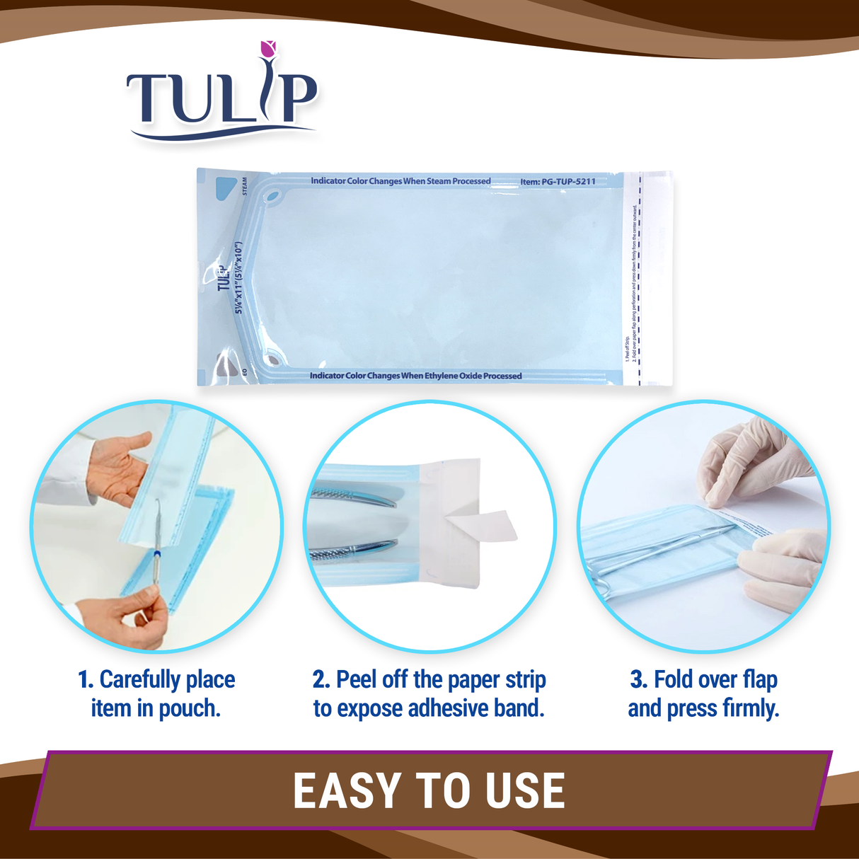 10,000 5.25" x 10" Self-Sealing Sterilization Pouches by TULIP (50 Boxes of 200) *Bulk Special*