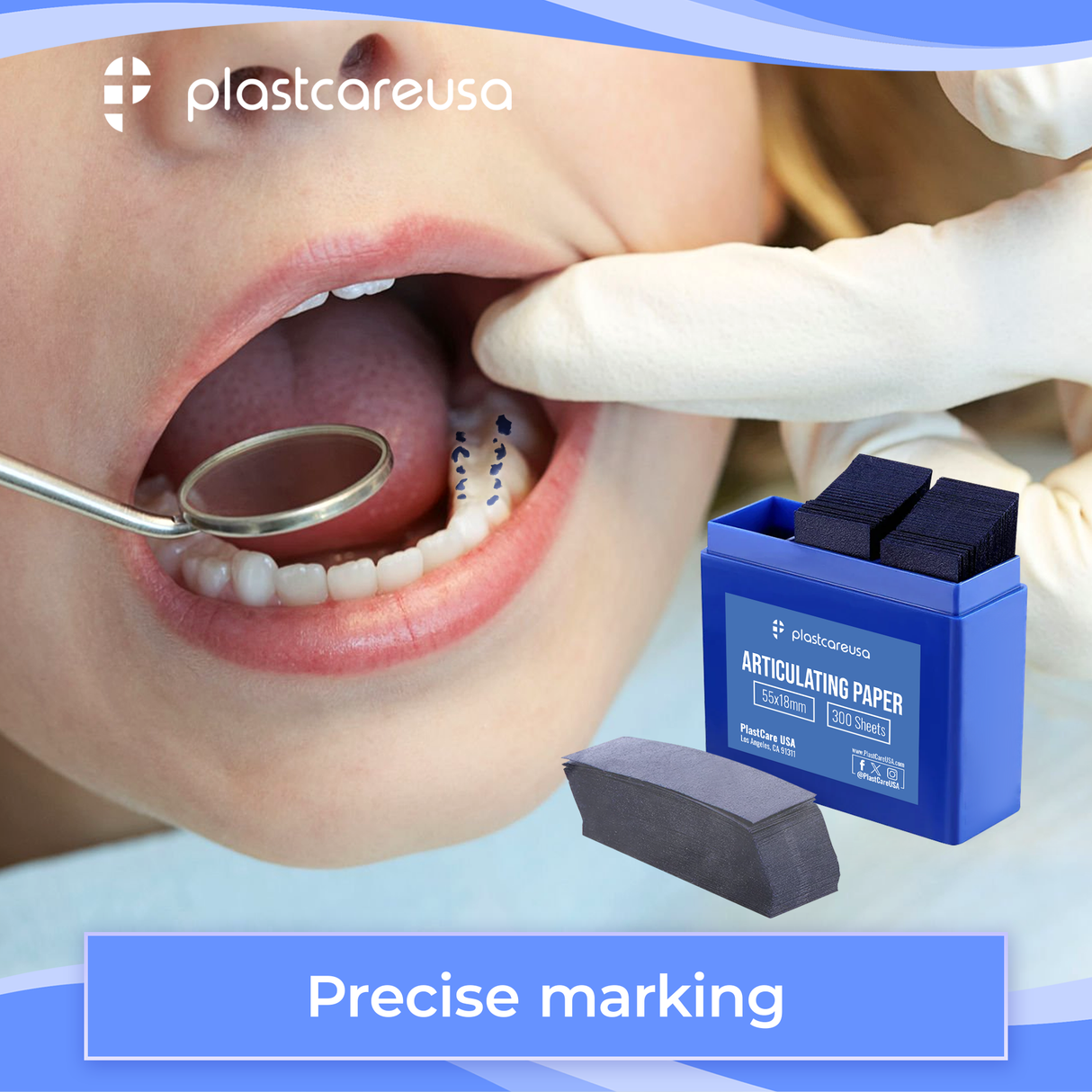 Blue Articulating Paper – 55×18mm, 100 Micron Dental Occlusion Strips (300 Sheets)