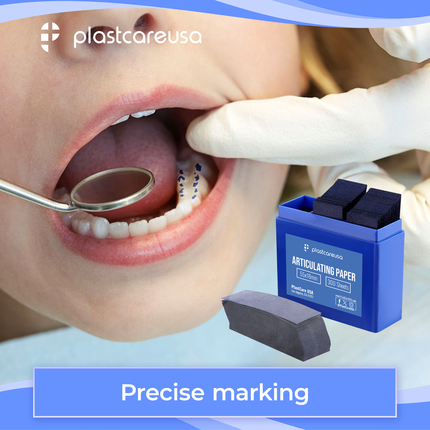 Blue Articulating Paper – 55×18mm, 100 Micron Dental Occlusion Strips (300 Sheets)