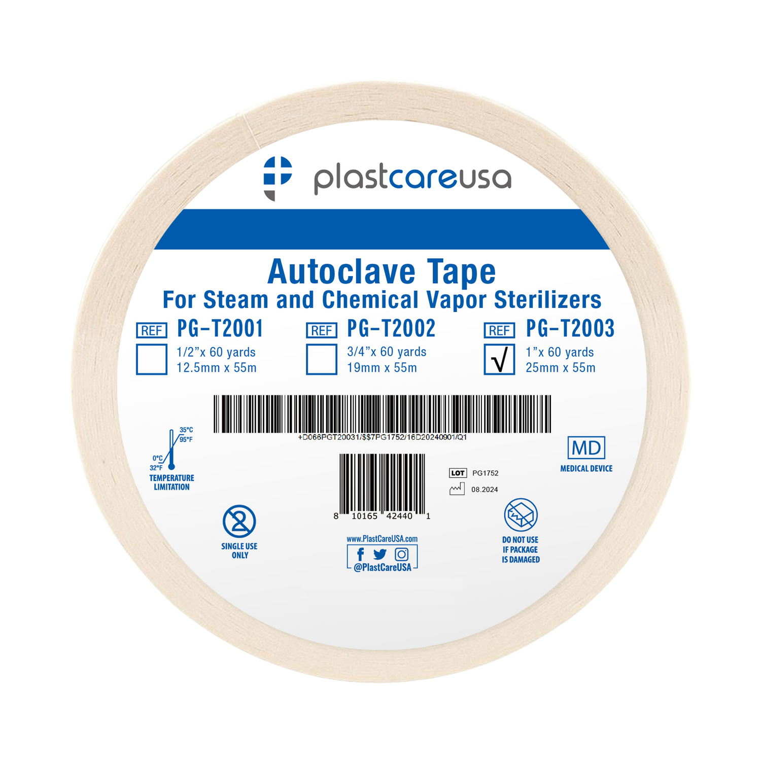 Autoclave Tape 1" x 60 Yards, Sterilization Indicator Tape for Steam and Chemical Vapor Sterilizers