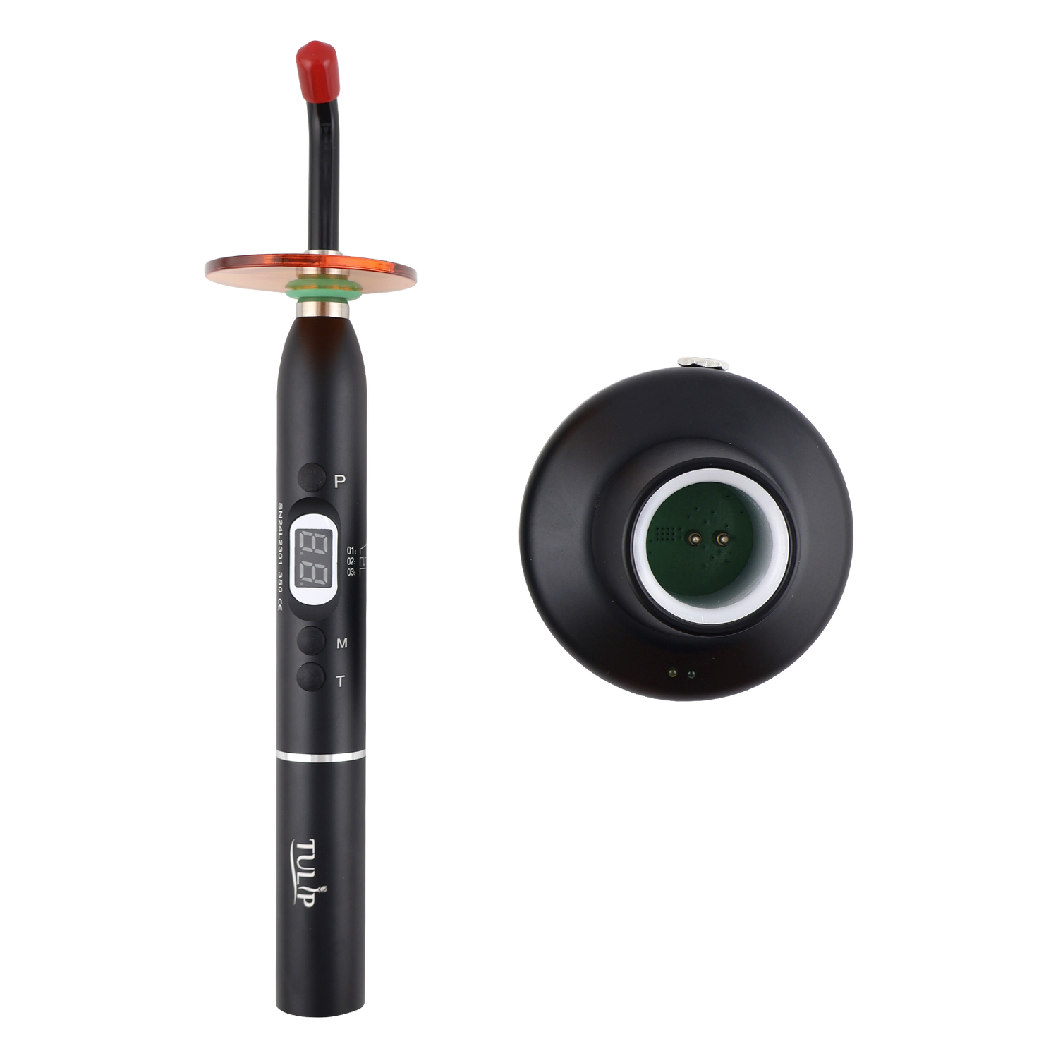 Tulip Cordless Dental 4 LED Curing Light – 1200 mW/cm² 430-485nm Stainless Steel Design (Black)
