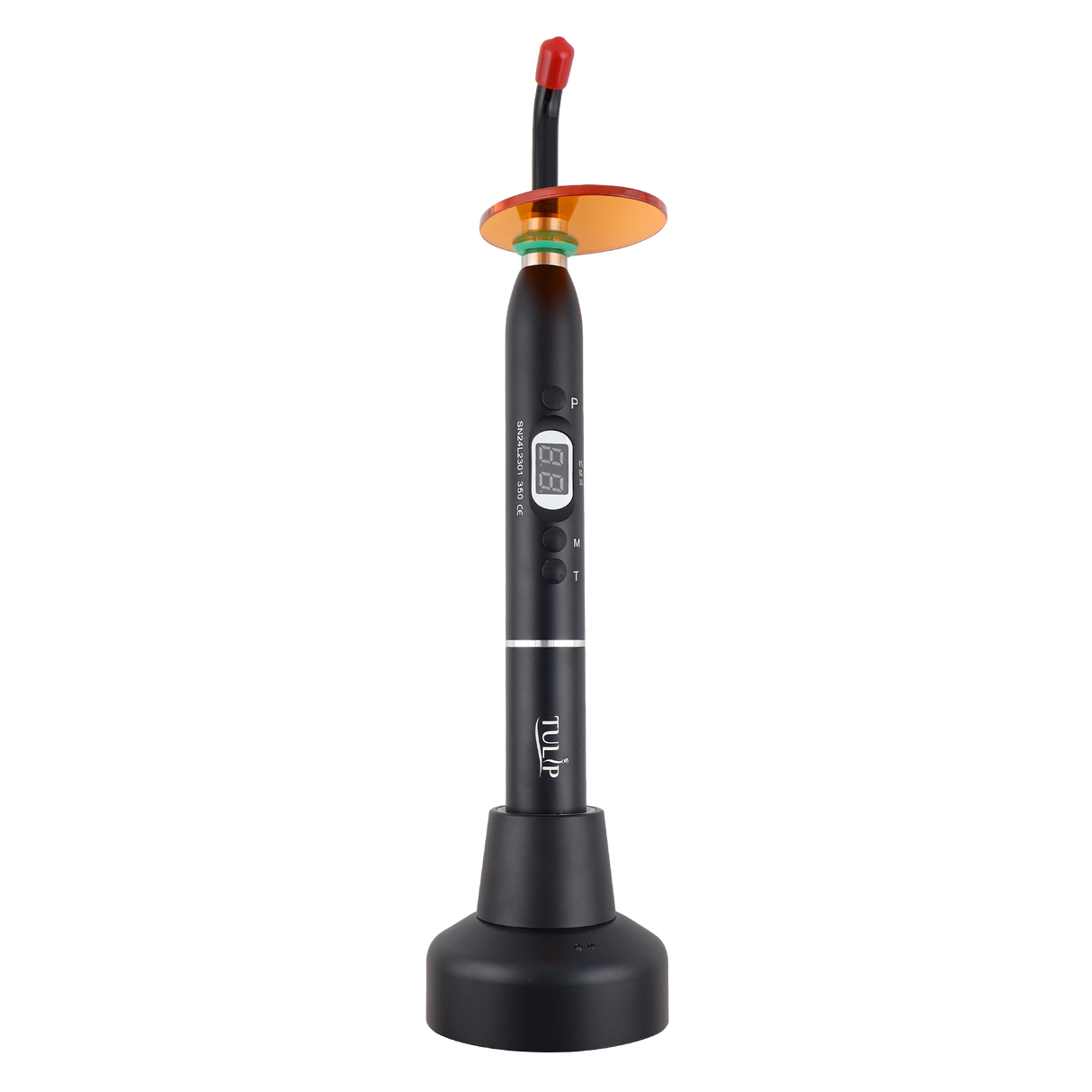 Tulip Cordless Dental 4 LED Curing Light – 1200 mW/cm² 430-485nm Stainless Steel Design (Black)