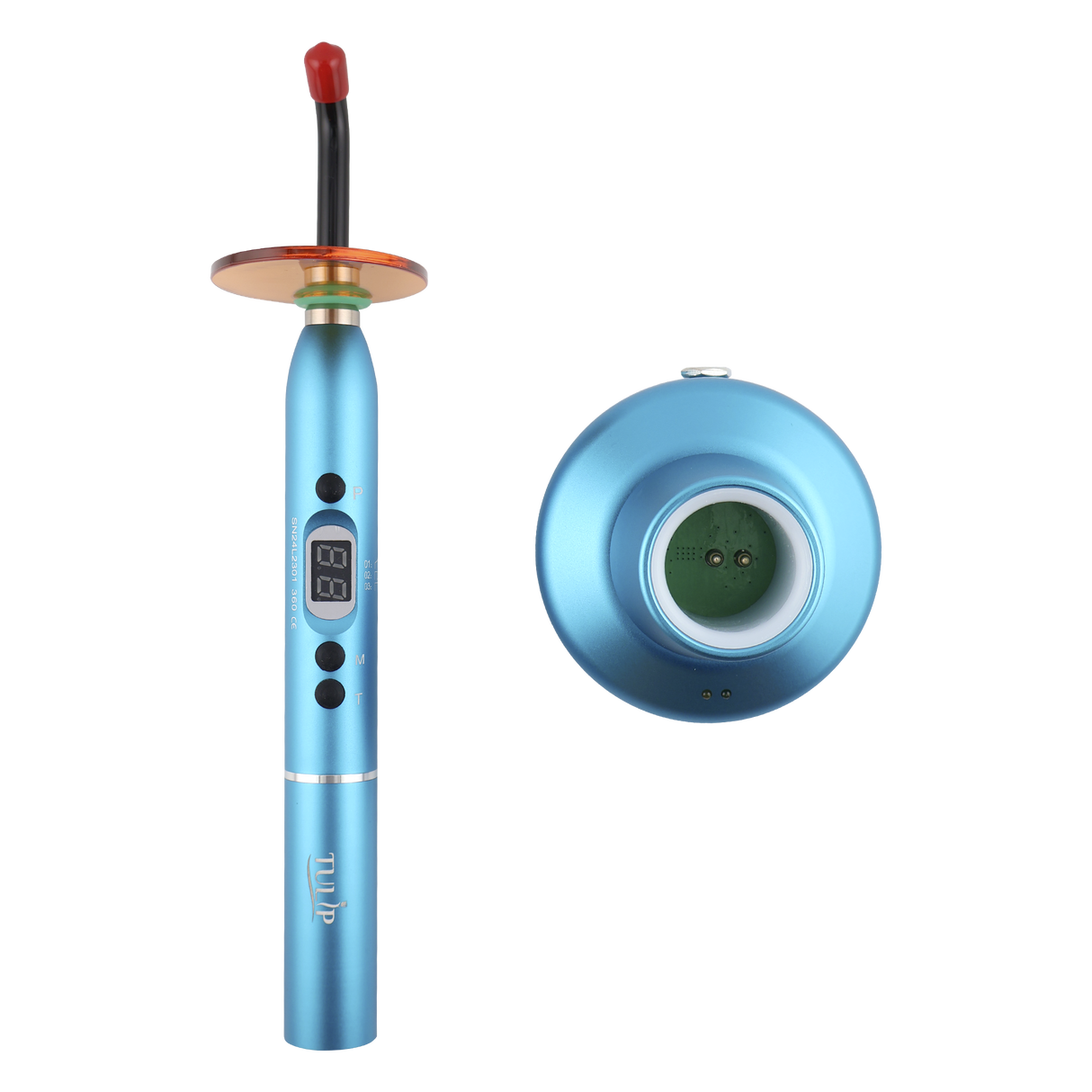 Tulip Cordless Dental 4 LED Curing Light – 1200 mW/cm² 430-485nm Stainless Steel Design (Blue)