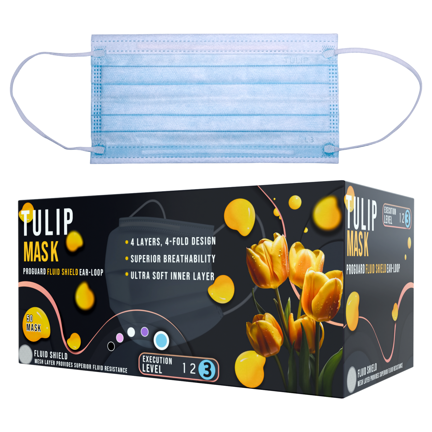 1000 TULIP 4-Ply ASTM Level 3 Blue Surgical Masks (20 Boxes of 50) *Bulk Special*