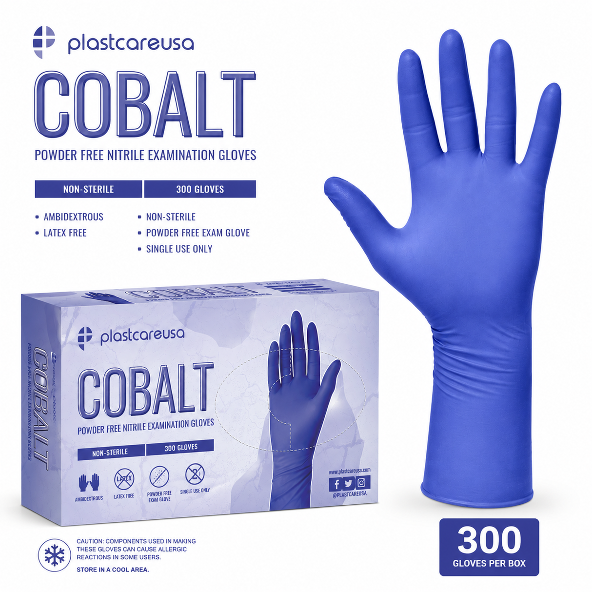 3000 PlastCare USA SMALL Cobalt-300 3.5 mil Indigo Blue Nitrile Exam Gloves (Powder & Latex Free)