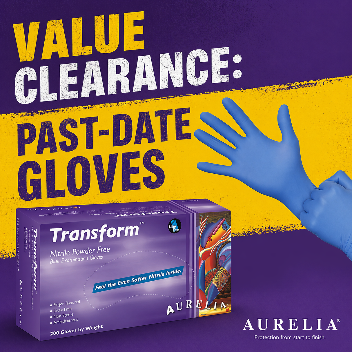 2000 Small Aurelia Transform Blue Nitrile 3.2 mil Powder Free Examination Gloves (10 Boxes of 200) *PAST DATE*