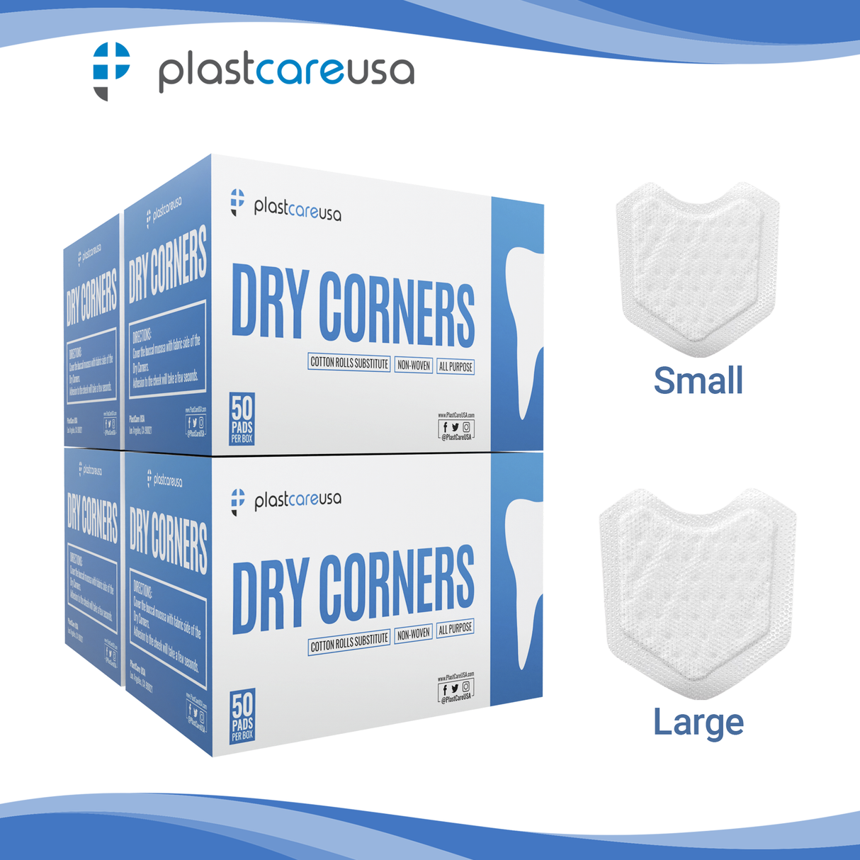 200 Small Dental Angle Saliva Absorbent Dry Corners, Mouth Cotton Roll Substitute w/ Backing