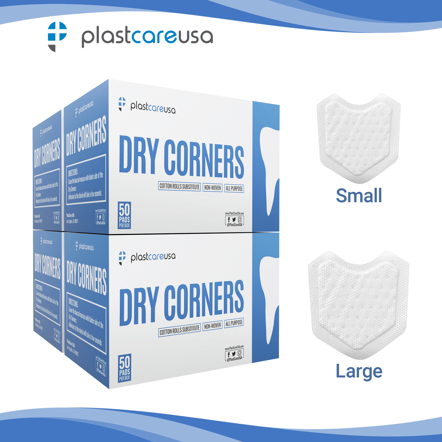 200 Small Dental Angle Saliva Absorbent Dry Corners, Mouth Cotton Roll Substitute w/ Backing