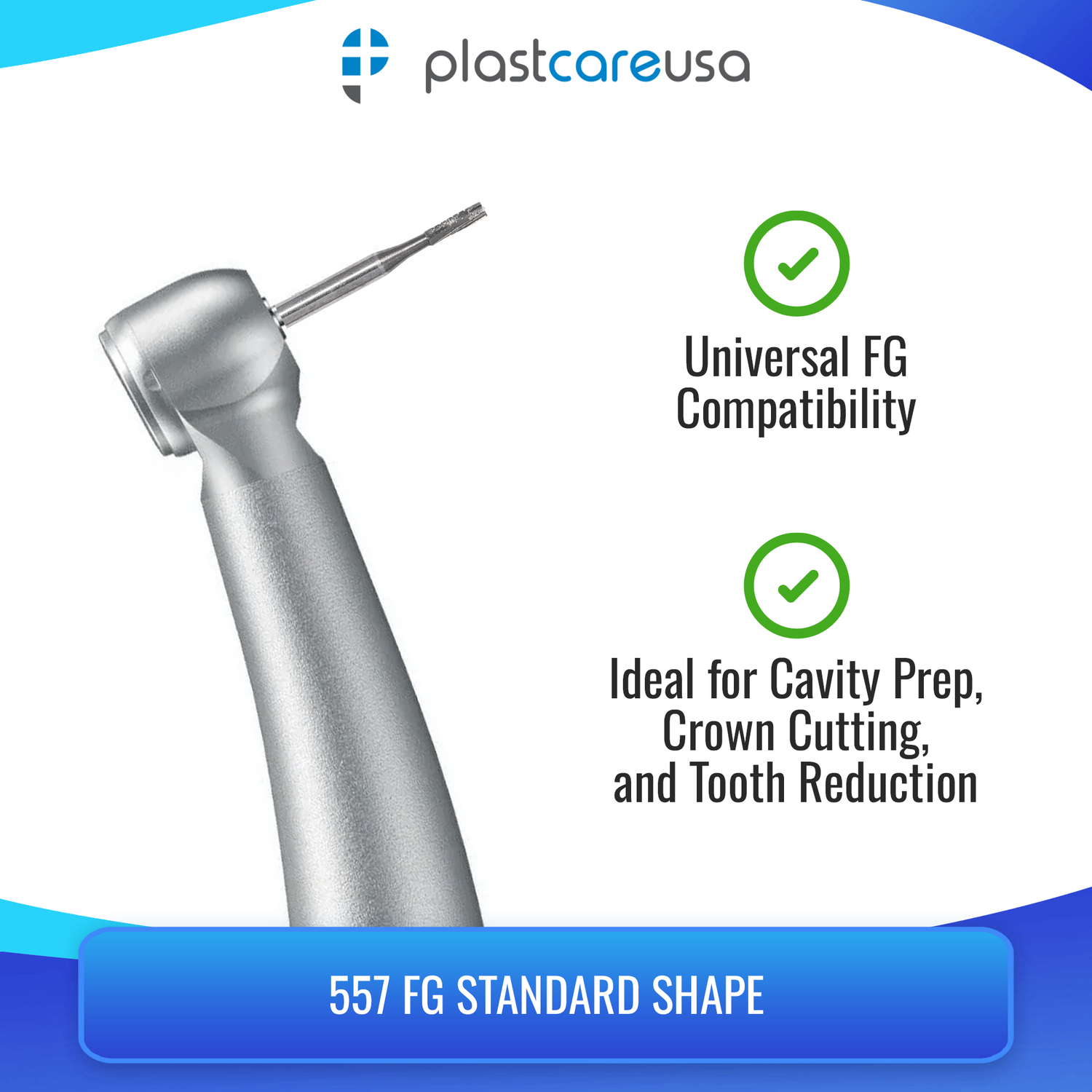 PlastCare USA 557 Carbide Burs FG - 100 Pack (10 Packs of 10) for High-Speed Handpieces