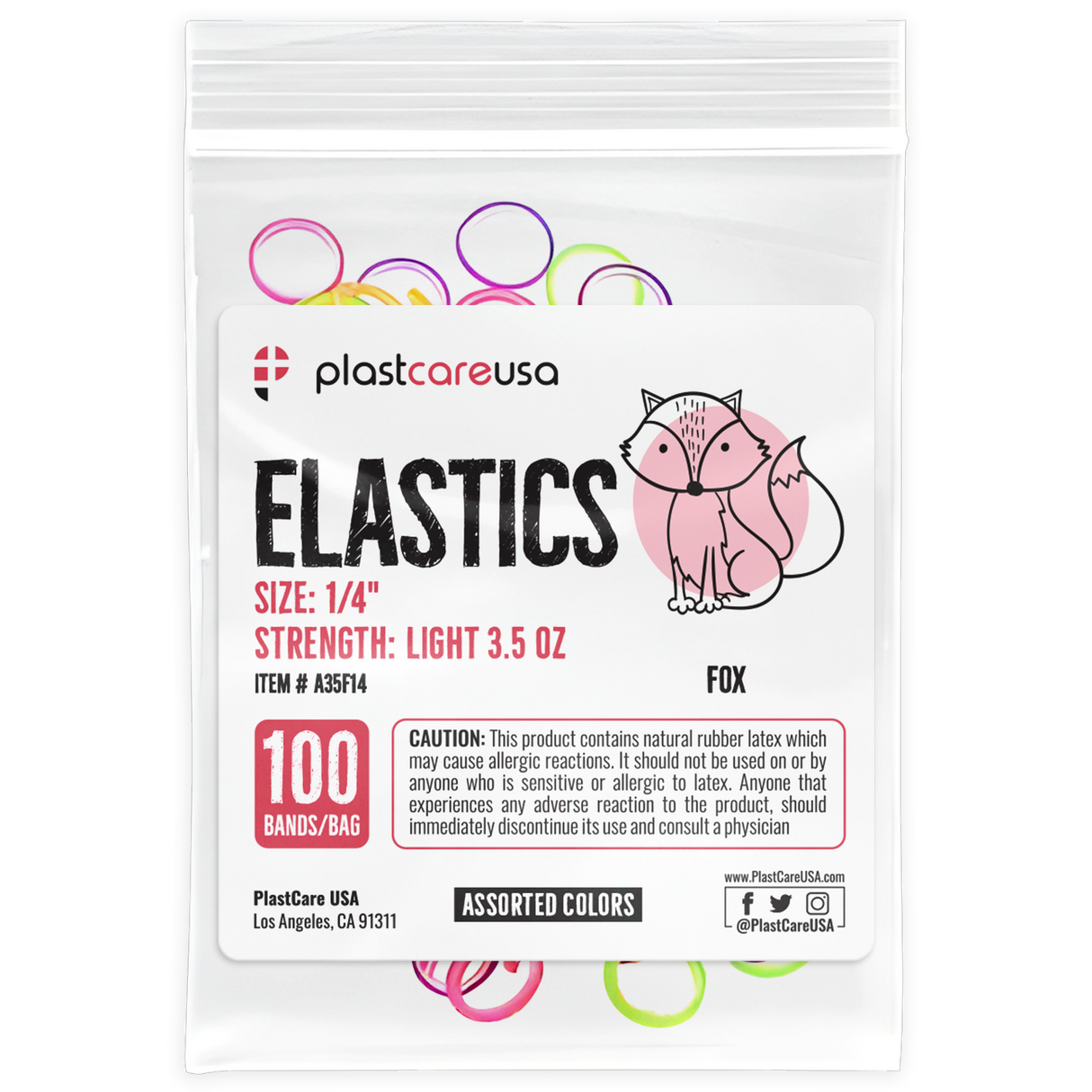 2000 (1/4" Fox, Light 3.5 Oz) Assorted Colors Orthodontic Latex Elastic Rubber Bands for Braces