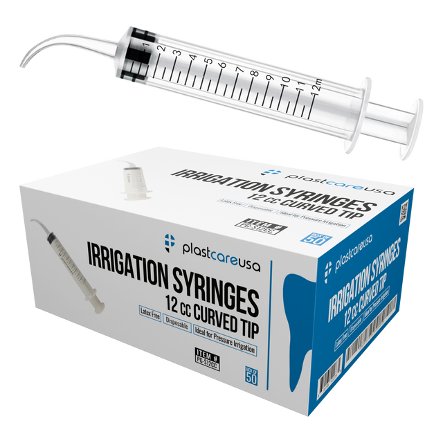 50 Curved Tip 12cc Monoject 412 Style Dental Oral Irrigation Utility Syringes (1 Box) - My DDS Supply