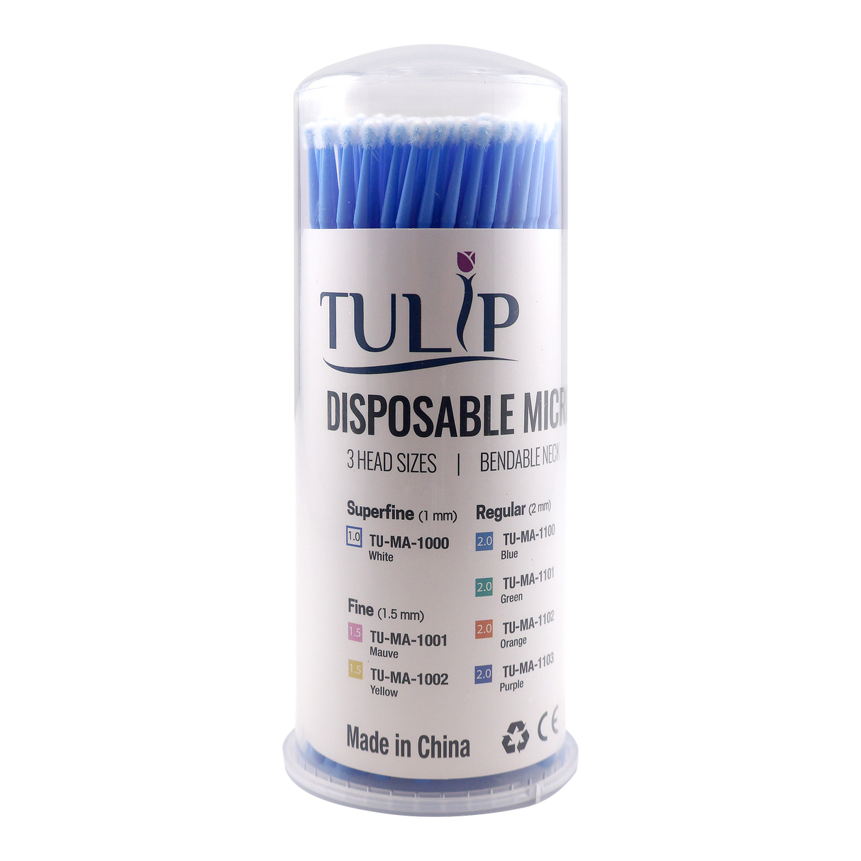 TULIP Regular Micro Applicator Brushes – Blue (2.0mm) | (4 kegs of 100) (400 Total)