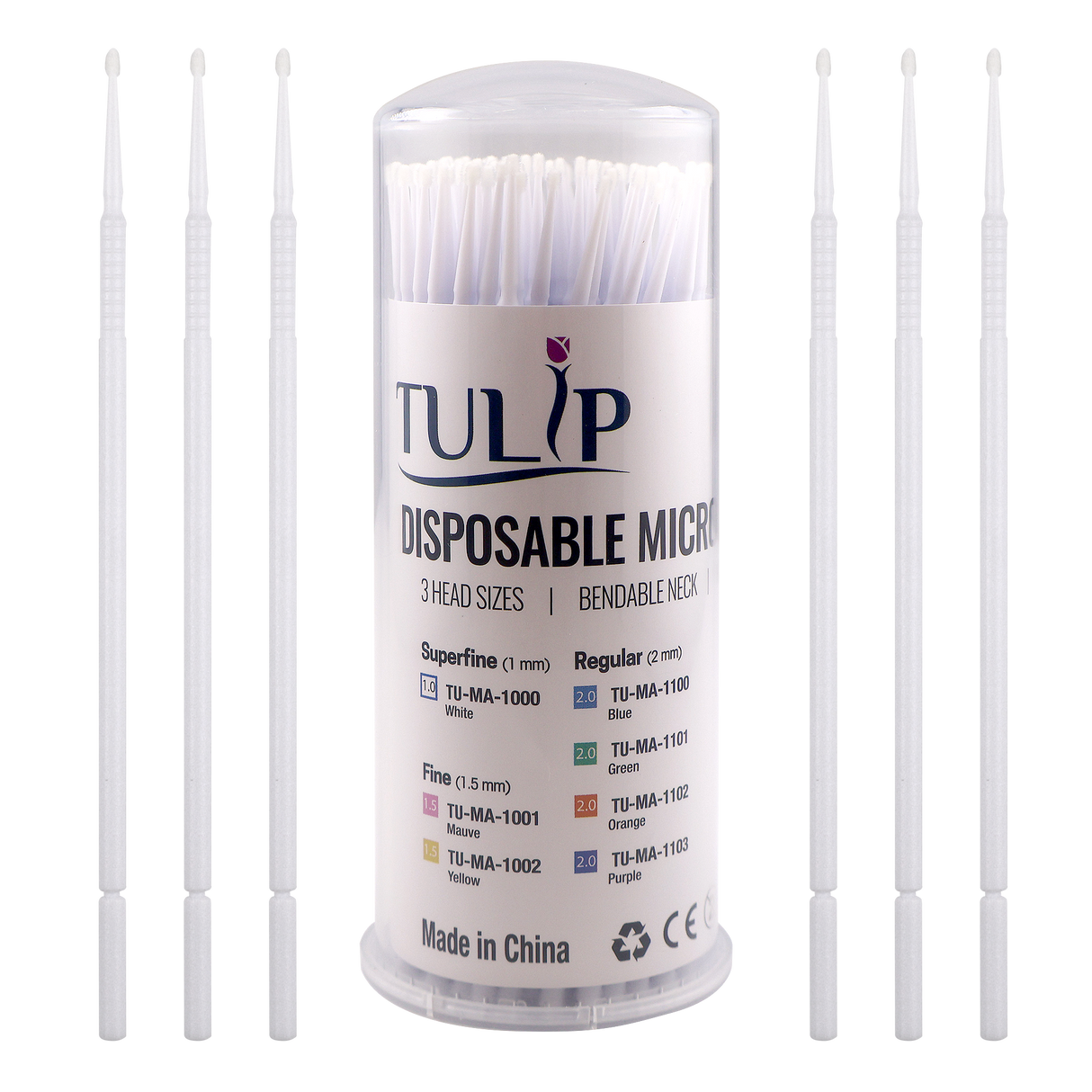 TULIP Superfine Micro Applicator Brushes – White (1.0mm) | (4 kegs of 100) (400 Total)