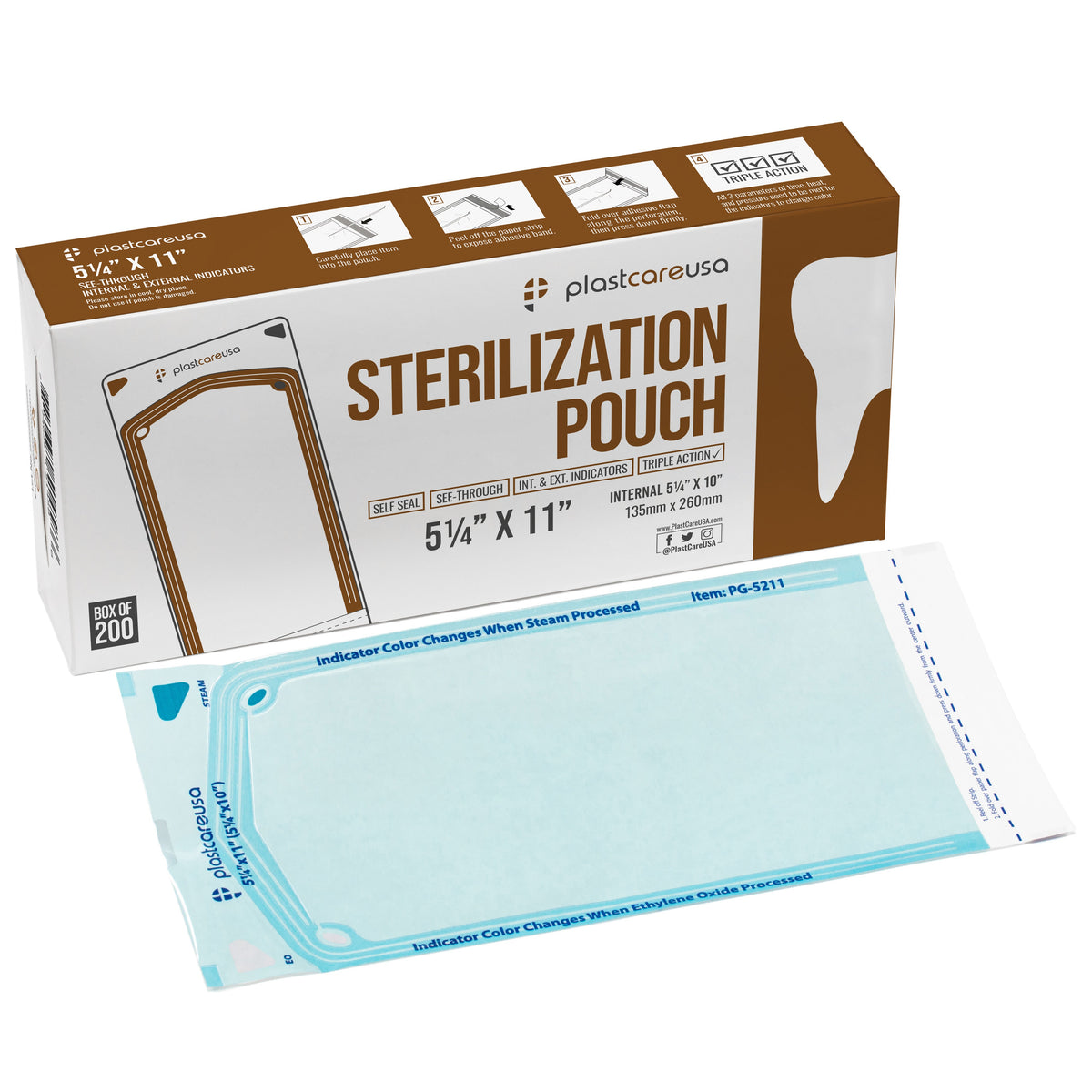 1000 PlastCare USA 5.25 x 10 in self-sealing sterilization pouches, new product