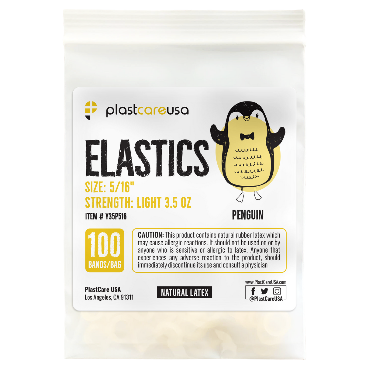 2000 (5/16" Penguin, Light 3.5 Oz) Yellow Orthodontic Latex Elastic Rubber Bands for Braces