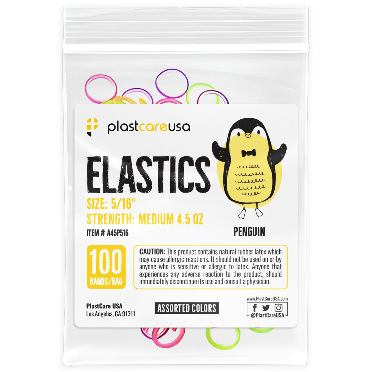 2000 (5/16" Penguin, Medium 4.5 Oz) Assorted Colors Orthodontic Latex Elastic Rubber Bands for Braces - My DDS Supply