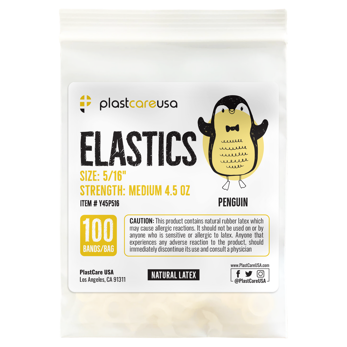 2000 (5/16" Penguin, Medium 4.5 Oz) Yellow Orthodontic Latex Elastic Rubber Bands for Braces