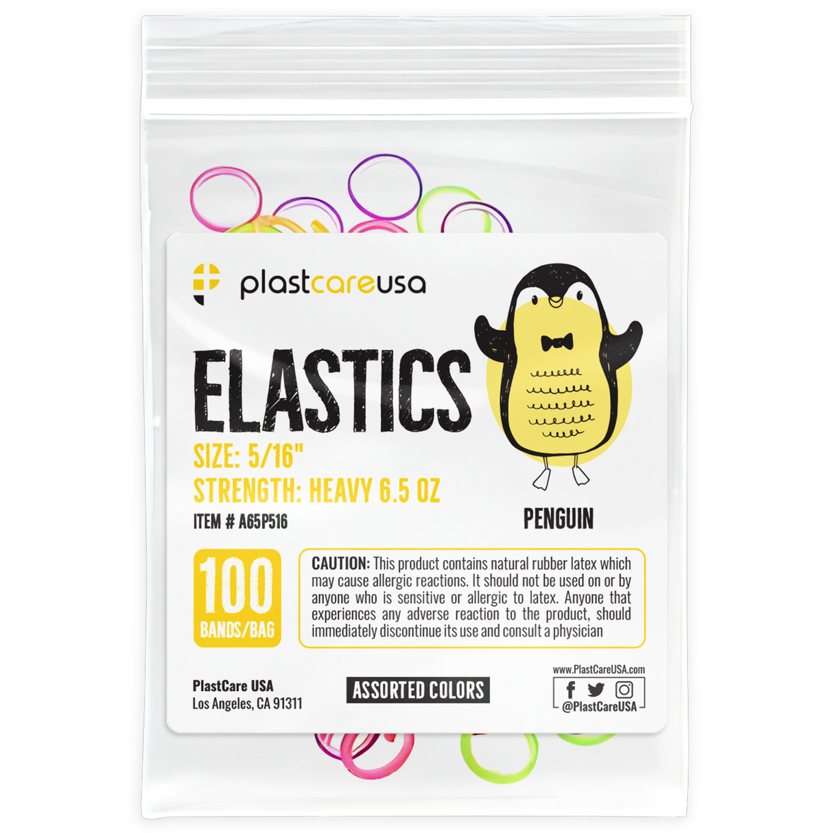 2000 (5/16" Penguin, Heavy 6.5 Oz) Assorted Colors Orthodontic Latex Elastic Rubber Bands for Braces