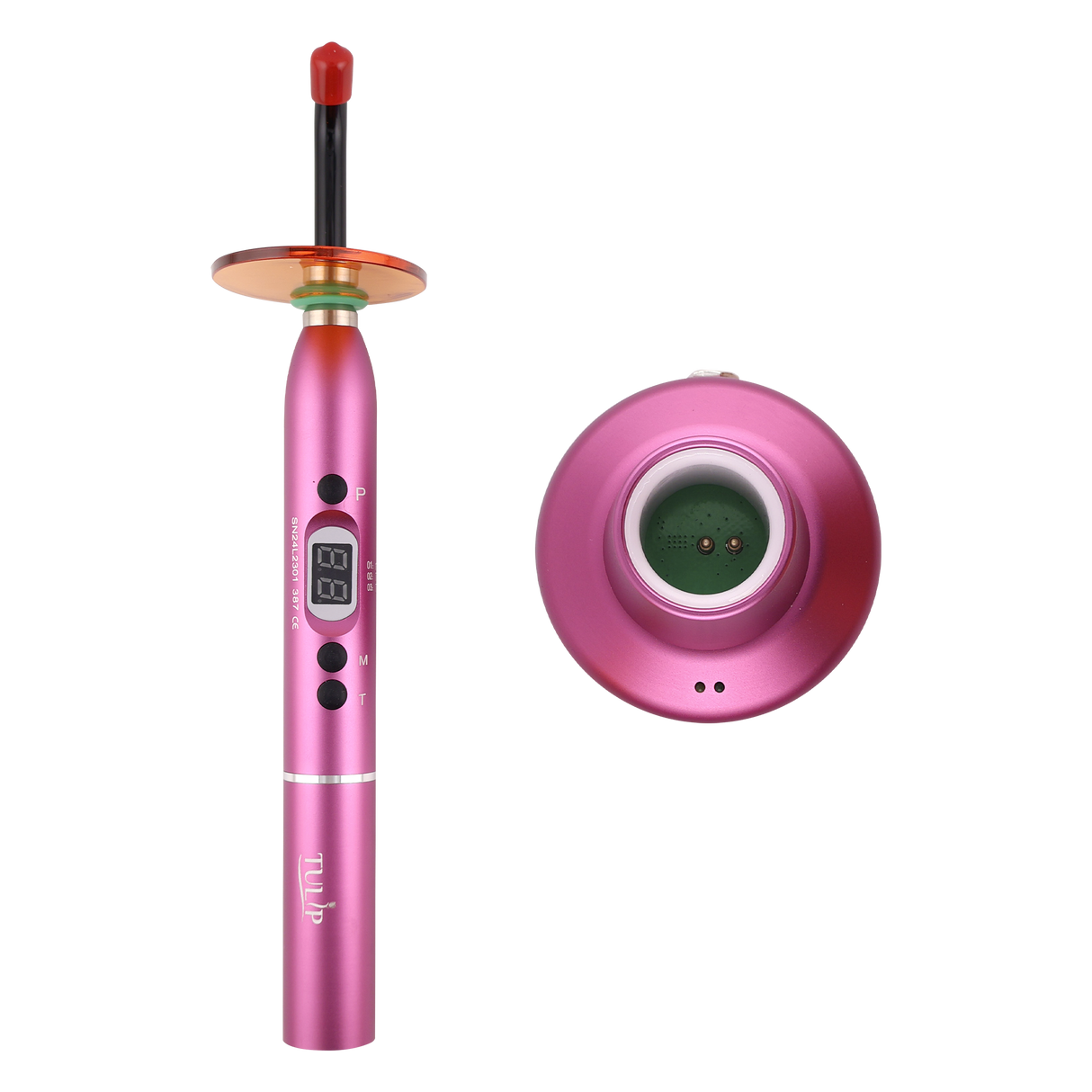 Tulip Cordless Dental 4 LED Curing Light – 1200 mW/cm² 430-485nm Stainless Steel Design (Pink)
