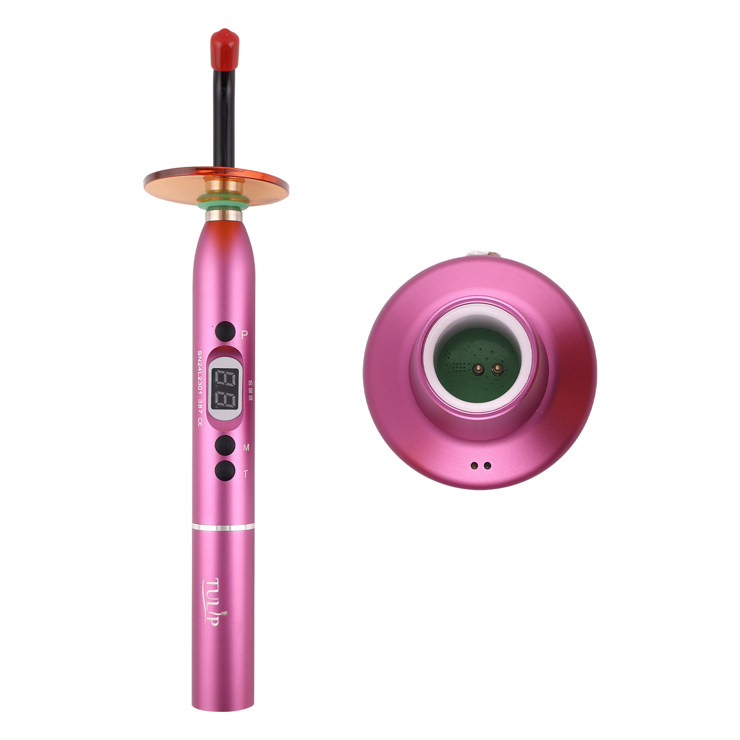 Tulip Cordless Dental 4 LED Curing Light – 1200 mW/cm² 430-485nm Stainless Steel Design (Pink)